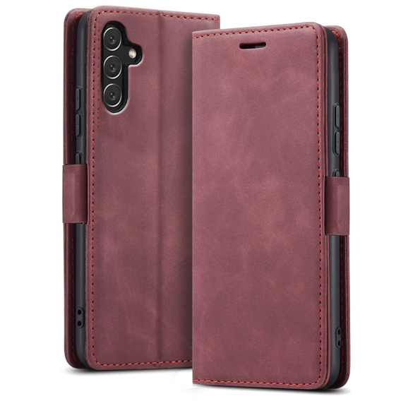 Puzdro pre Samsung Galaxy A14 4G/5G, ERBORD Vintage, peňaženka s chlopňou, červené