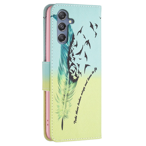 Klapkové puzdro pre Samsung Galaxy M34, Wallet, feather, modré