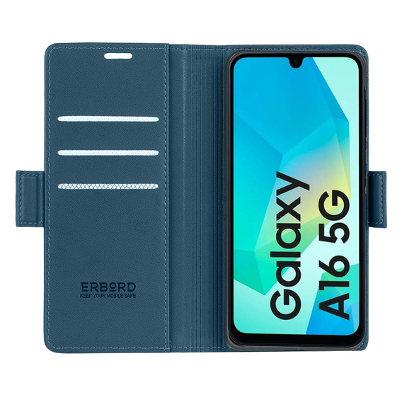 Puzdro pre Samsung Galaxy A16, ERBORD Glossy Litchi, flipová peňaženka, modré