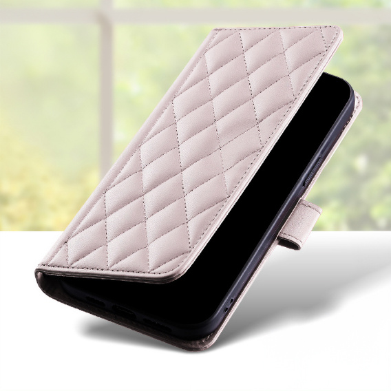 Puzdro s chlopňou pre Samsung Galaxy A16, Rhombus Crossbody Leather, ružové rose gold