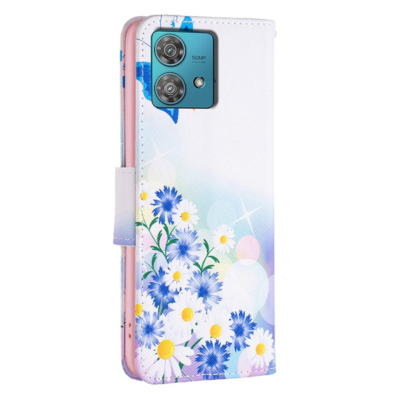 Klapkové puzdro pre Motorola Edge 40 Neo, Wallet, butterfly & flowers, biele