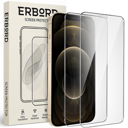 2x tvrdené sklo pre iPhone 12/12 Pro, ERBORD 9H Hard Glass na displeji
