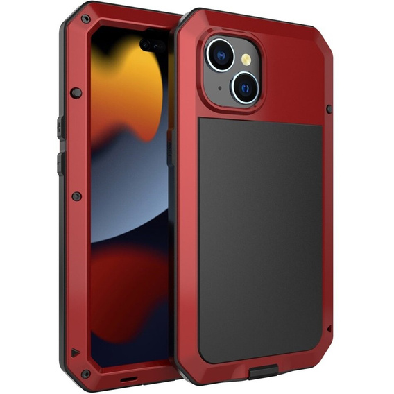 Puzdro pre iPhone 15, pancierované, s integrovaným sklom, červené