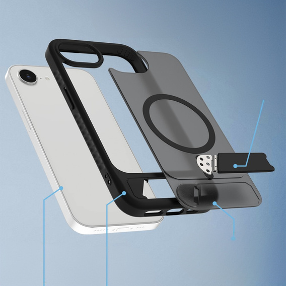 Puzdro pre iPhone 16E, Kickstand Matt Case, pre MagSafe, čierne