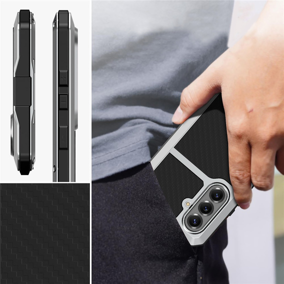 Puzdro s integrovaným sklom pre Samsung Galaxy S26 Plus, strieborné