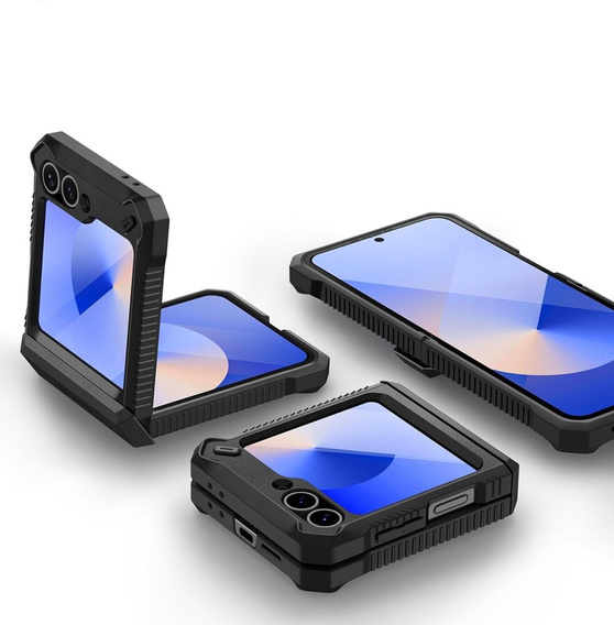 Pancierované puzdro pre Samsung Galaxy Z Flip7 FE / Z Flip6, Dexnor Clip Holder, čierne