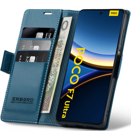 Puzdro pre Xiaomi Poco F7 Ultra, ERBORD Glossy Litchi, flipová peňaženka, modré