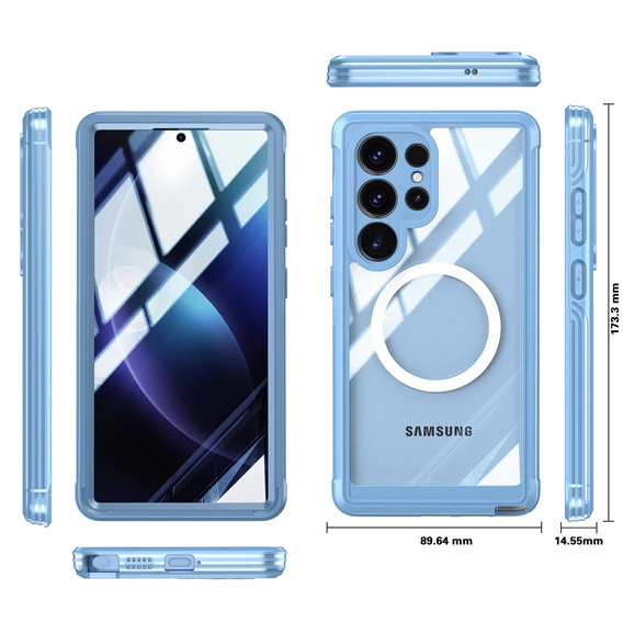 Puzdro pre Samsung Galaxy S25 Ultra, Shockproof, so sklom, pre MagSafe, modré