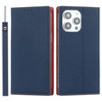 Klapkové puzdro pre iPhone 14 Pro Max, Litchi Skin Grain, tmavomodré