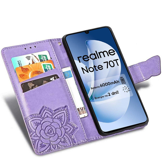 Klapkové puzdro pre Realme Note 70T 4G, Butterfly, fialové