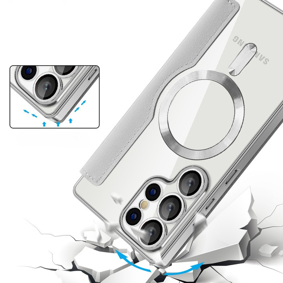 Klapkové puzdro pre Samsung Galaxy S25 Ultra, RFID Wallet MagSafe CamShield, strieborné
