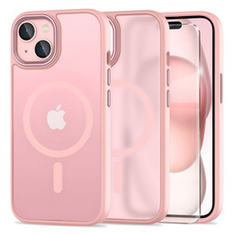 Puzdro pre iPhone 15, pre MagSafe, ERBORD Matt Case, ružový + sklo na displej
