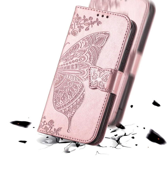 Klapkové puzdro pre Infinix Hot 50i 4G, Butterfly, ružové rose gold