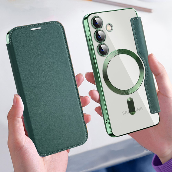 Klapkové puzdro pre Samsung Galaxy S24+ Plus, RFID Wallet MagSafe CamShield, zelený