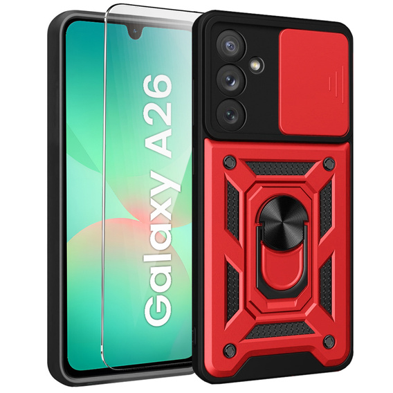 Pancierované puzdro pre Samsung Galaxy A26, CamShield Slide, červené + tvrdené sklo 9H
