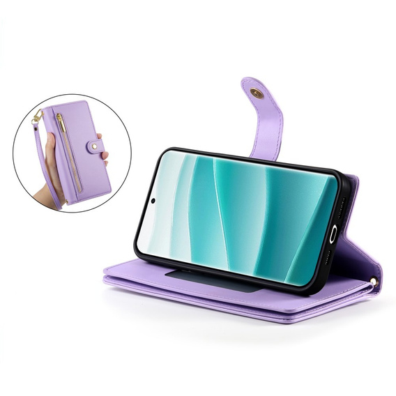 Klapkové puzdro pre Xiaomi Redmi Note 14 Pro 5G / Poco X7 5G, Wallet Zipper Pocket, fialové