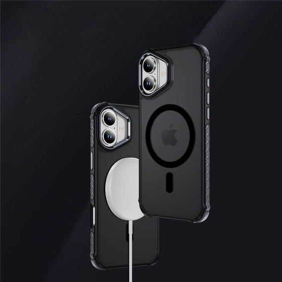 Matné puzdro pre iPhone 17, pancierované, pre MagSafe, dymové s čiernymi stranami