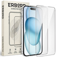 2x tvrdené sklo pre iPhone 15, ERBORD 9H Hard Glass na displeji