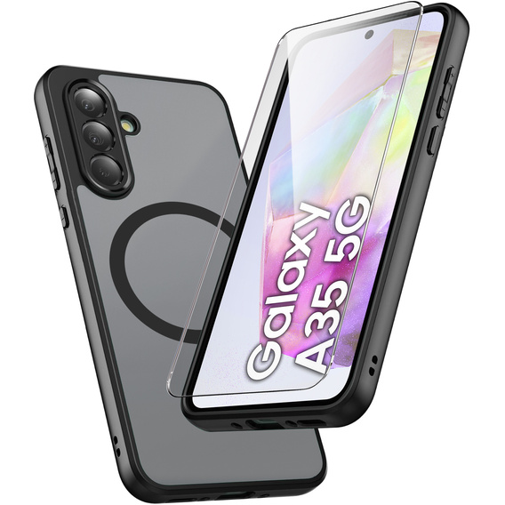 Puzdro pre Samsung Galaxy A35 4G/5G, pre MagSafe, ERBORD Matt Case, čierny + sklo na displej