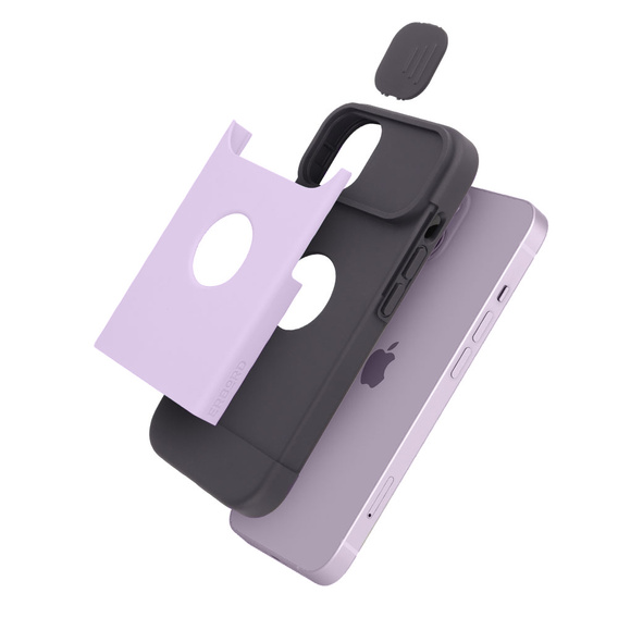 Puzdro ERBORD MagSafe Cam Slider, fialové + sklo na displej pre iPhone 13 / iPhone 14