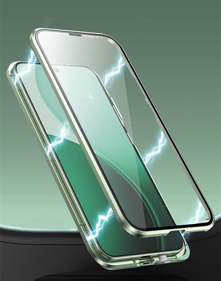 Puzdro pre Oppo Reno 14, magnetické dvojité sklo, priehľadné so zelenými stranami