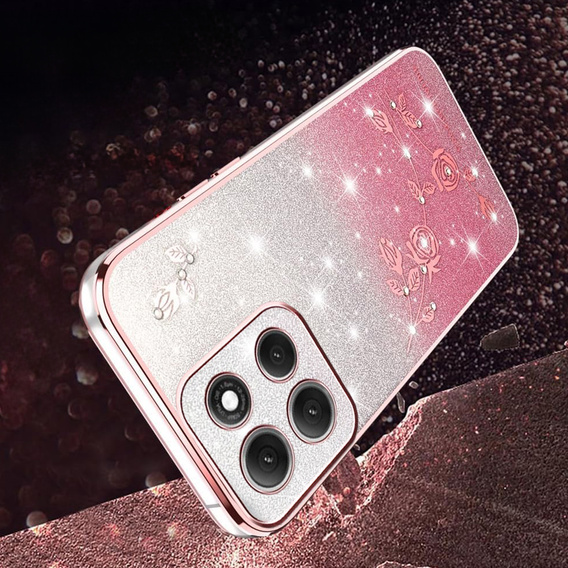 Puzdro pre Motorola Moto G56 5G, Glitter Flower, ružové rose gold