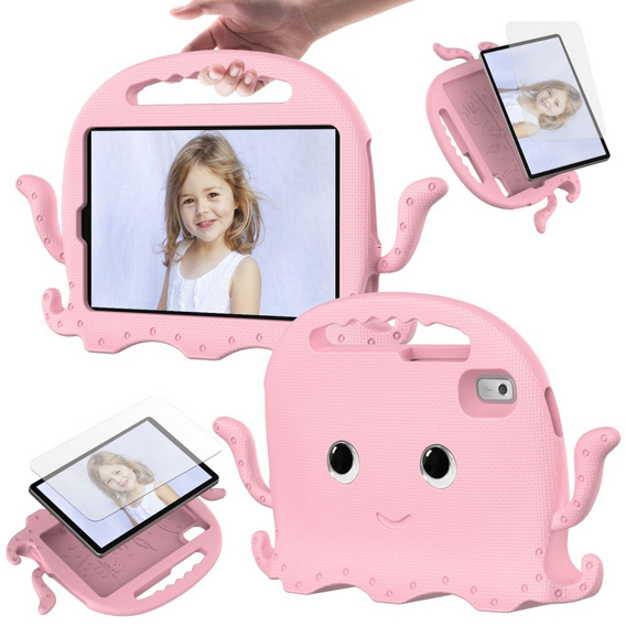 Detské puzdro pre Lenovo Tab M9, s rukoväťou, chobotnica, ružové