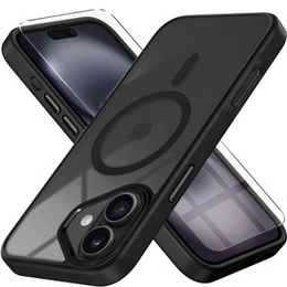 Puzdro pre iPhone 16 Plus, pre MagSafe, ERBORD Matt Case, transparentné / čierne + sklo na displej