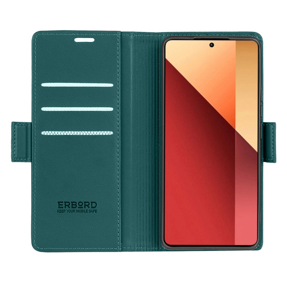 Puzdro pre Xiaomi Redmi Note 13 Pro 4G / Xiaomi Redmi Note 14S / Xiaomi Poco M6 Pro 4G, ERBORD Glossy Litchi, flipová peňaženka, zelený