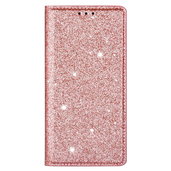 Flipové puzdro na iPhone 16E, Card Slot Glittery, ružové