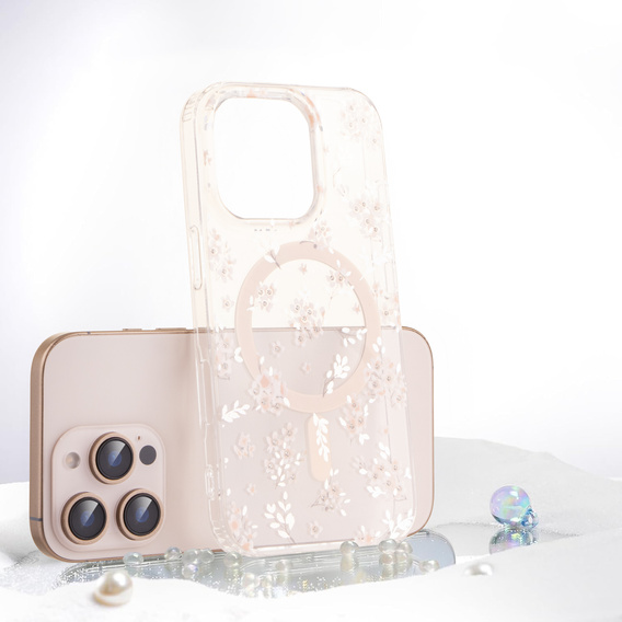 Magnetické puzdro s kvetinovým laserovým vzorom pre iPhone 16 Pro