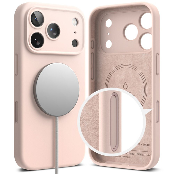 Puzdro Ringke pre iPhone 17 Pro Max, silikónové magnetické puzdro MagSafe, Pink Sand