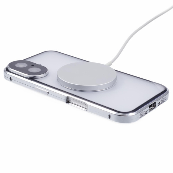 Magnetické puzdro Dual Glass MagSafe pre iPhone 16, strieborné