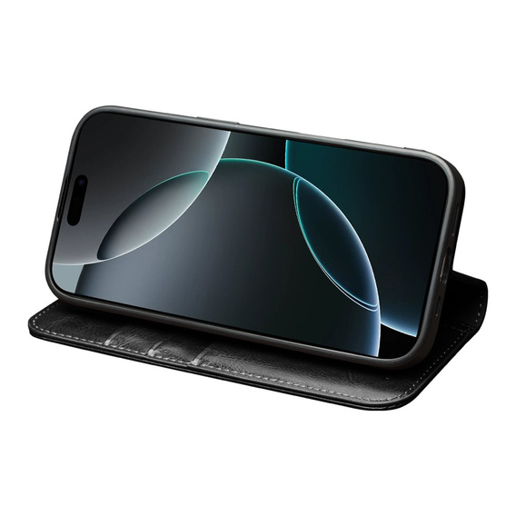 QIALINO Flipové puzdro z pravej hovädzej kože pre iPhone 17 Pro Max, čierne