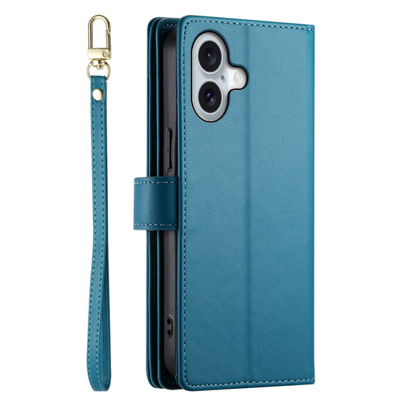 Klapkové puzdro pre iPhone 16, Wallet Zipper Pocket, modré