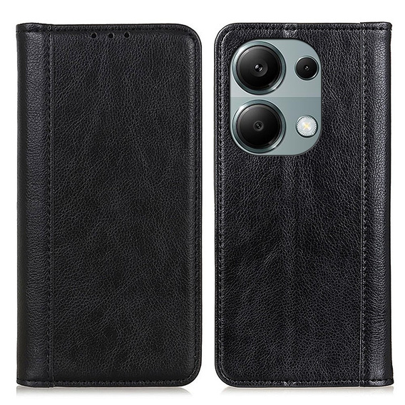 Obal na mobil pre Xiaomi Redmi Note 13 Pro 4G, Wallet Litchi Leather, čierne