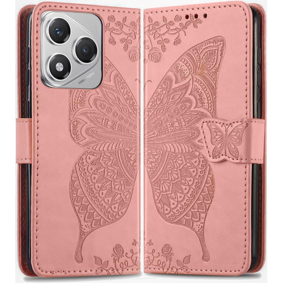 Klapkové puzdro pre Honor 400 Lite, Butterfly, ružové rose gold