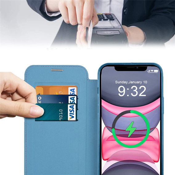 Klapkové puzdro pre iPhone 15 Plus, RFID Wallet MagSafe CamShield, modré