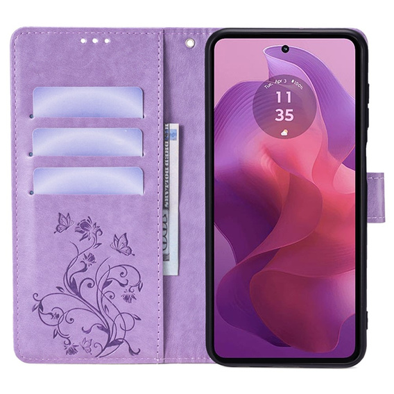 Klapkové puzdro pre Motorola Moto E14, Butterfly, fialové