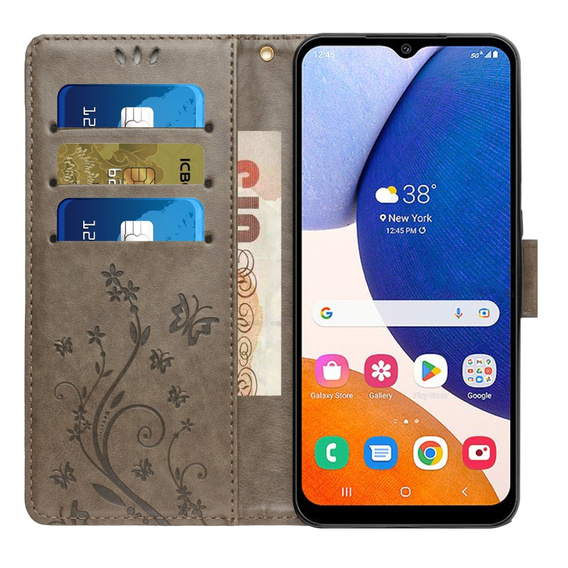 Klapkové puzdro pre Samsung Galaxy A14 4G/5G, Mandala Flower, sivé