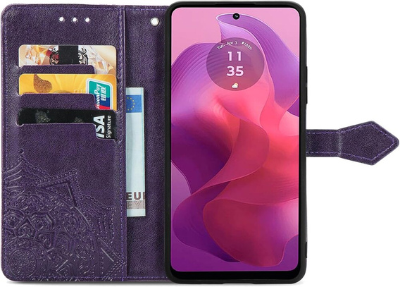 Klapkové puzdro pre Motorola Moto E14, Mandala, fialové