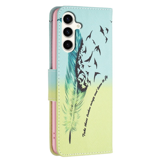 Klapkové puzdro pre Samsung Galaxy S23 FE, Wallet, Feather modré / žlté