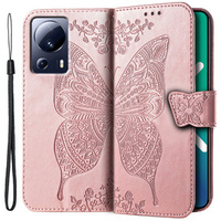 Klapkové puzdro pre Xiaomi 13 Lite, Butterfly, ružové rose gold