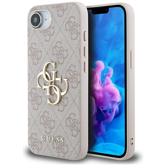 GUESS Obal na mobil pre iPhone 16E, 4G Big Metal Logo, ružové