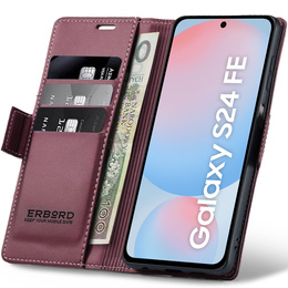 Puzdro pre Samsung Galaxy S24 FE, ERBORD Glossy Litchi, flipová peňaženka, červené