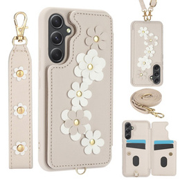 Puzdro pre Samsung Galaxy S23 FE, Leather Flower Card Slot, béžové