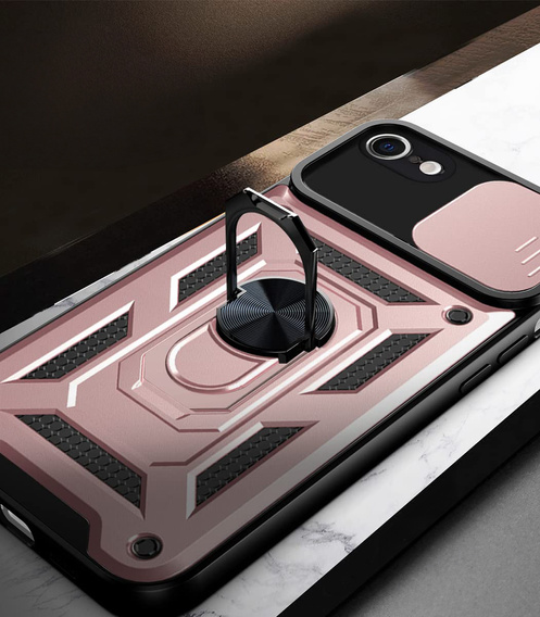 Pancierované puzdro pre iPhone 16E, CamShield Slide, ružové + tvrdené sklo 9H