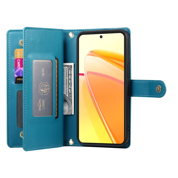 Klapkové puzdro pre Oppo Reno 13 Pro 5G, Wallet Zipper Pocket, modré