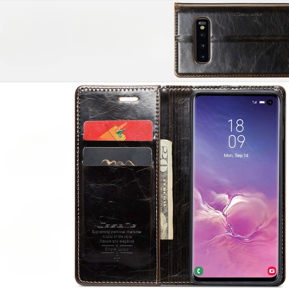CASEME flipové puzdro pre Samsung Galaxy S10+ Plus, Waxy Textured, káva