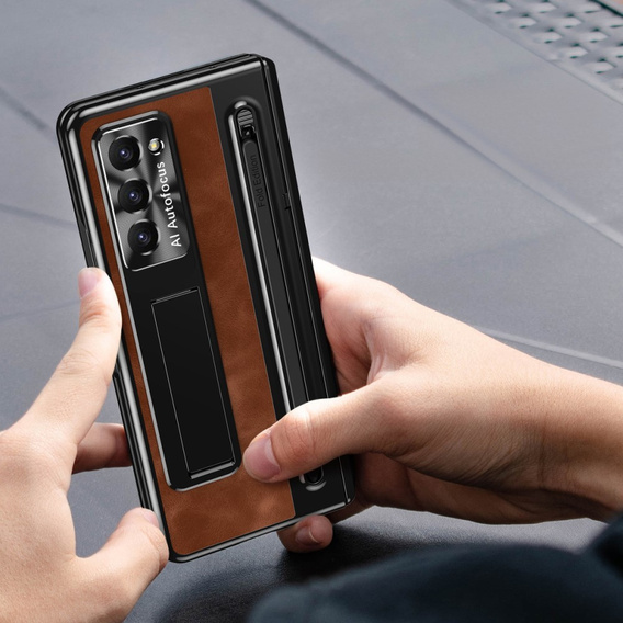 Puzdro s podstavcom Leather+PC s okienkom a stylusom pre Samsung Galaxy Z Fold6 5G